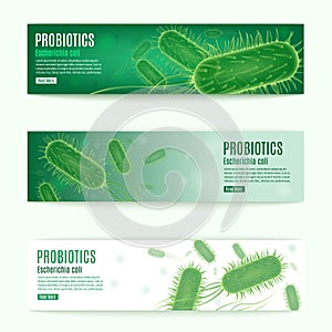 Probiotics Vector Horizontal Green Web Banners Set photo