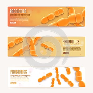 Probiotics Vector Horizontal Orange Web Banners Set photo