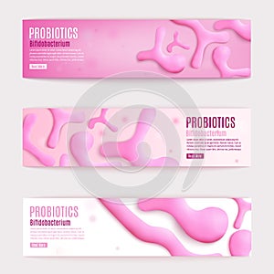 Probiotics Vector Horizontal Pink Web Banners Set photo