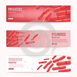 Probiotics Vector Horizontal Red Web Banners Set photo