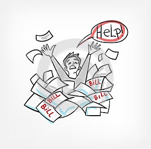 Problem with bills concept vector illustration yelling for help man