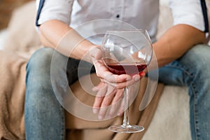 Problem depression alcohol abuse man wine home