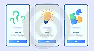 Problem idea solution for mobile apps template banner page UI with three variations modern flat color style