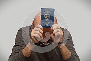 The problem of illegal immigration of refugees from Armenia, an Armenian immigrant in handcuffs. Illegal border crossing, border t