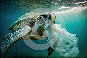 Problem with plastic pollution Sea turtle consumes plastic bottle