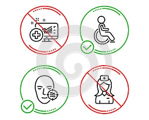 Problem skin, Disabled and Medical analytics icons set. Hospital nurse sign. Vector