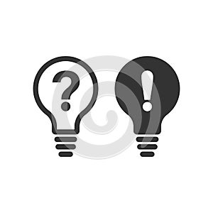 Problem solution icon in flat style. Light bulb idea vector illustration on white isolated background. Question and answer
