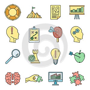 Problem solution icon set vector color