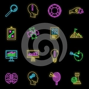 Problem solution icon set vector neon