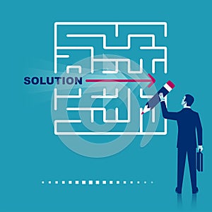 Problem and solution. Labyrinth without barriers. Vector illustration flat design.