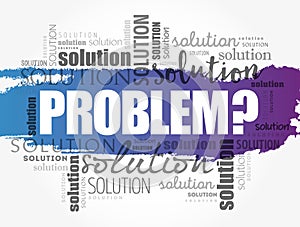 Problem and solution word cloud collage, business concept