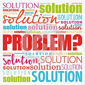 Problem and solution word cloud collage, business concept background