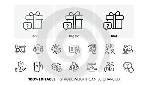 Questions line icons. Problem solve, Artificial Intelligence computer, Phone with Question mark. Line icons. Vector