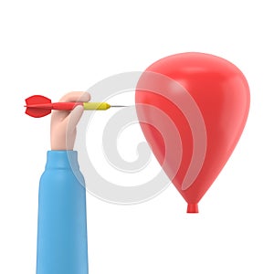 Problem solving,business concept. Acute dart darts in businessman hands prick a balloon.3d illustration flat design.