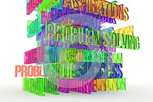 Problem solving, business conceptual colorful 3D rendered words. Design, message, backdrop & background.