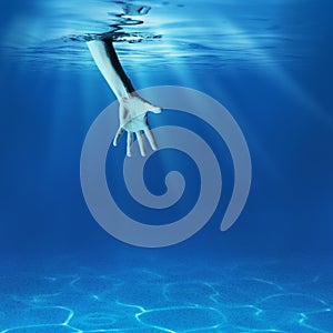 Problem solving concept. Giving helping hand underwater