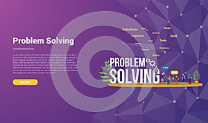 Problem solving concept for website template landing homepage banner with modern purple violet background - vector