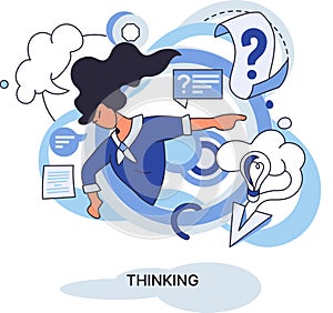 Problem solving concept, woman wondering or thinking, planning or pondering, with question mark