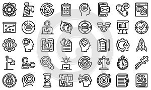 Problem solving icons set, outline style