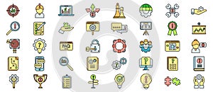Problem solving icons set vector color line