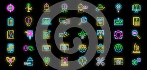 Problem solving icons set vector neon