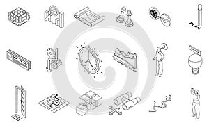 Problem solving icons set vector outline