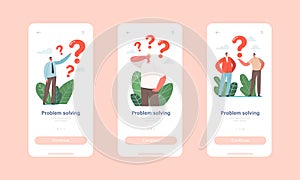 Problem Solving Mobile App Page Onboard Screen Template. Business People and Huge Question Marks. Characters Thinking
