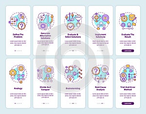 Problem solving onboarding mobile app page screen with concepts set