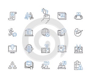 Problem-solving powwow line icons collection. Collaboration, Brainstorming, Teamwork, Innovation, Solution-focus