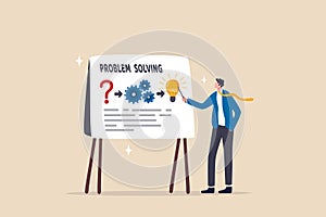 Problem solving skill, idea to solve difficulty challenge, process or procedure to fix problem, information to achieve goal