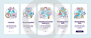 Problem-solving skills onboarding mobile app page screen with concepts