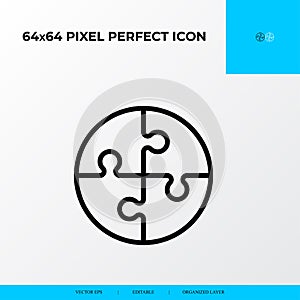 Problem solving and Solution Icon Concept. Circle In puzzle Piece. 64x64 vector line icon style