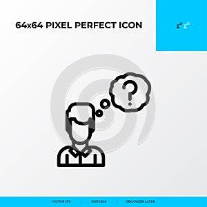 Problem solving and Solution Icon Concept. A man Thinking Problem. 64x64 vector line icon style