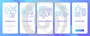 Problem solving steps in ML blue gradient onboarding mobile app screen