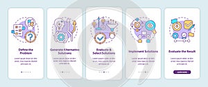 Problem solving steps onboarding mobile app page screen with concepts