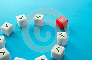 Problem warning. Critical error. Monitoring of system fault, troubleshooting. Mismatch. Investigating problems. Mistake correction