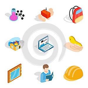 Problem at work icons set, isometric style