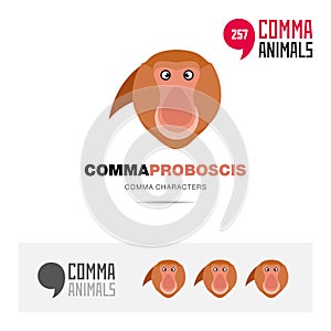 Proboscis monkey concept icon set and modern brand identity logo template and app symbol based on comma sign