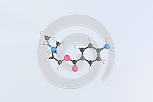 Procaine molecule made with balls, isolated molecular model. 3D rendering