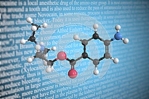 Procaine scientific molecular model, 3D rendering