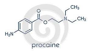 Procaine topical anesthetic drug molecule. Skeletal formula.