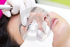 Procedure for eyelash extensions, eyelashes lamin