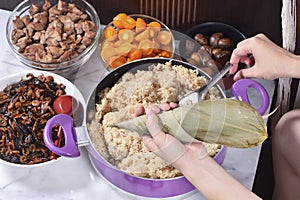 Procedure step of making zongzi or rice dumpling recipe on Dragon Boat Festival