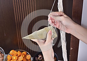 Procedure step of making zongzi or rice dumpling recipe on Dragon Boat Festival