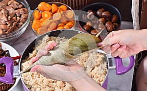 Procedure step of making zongzi or rice dumpling recipe on Dragon Boat Festival