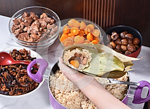 Procedure step of making zongzi or rice dumpling recipe on Dragon Boat Festival