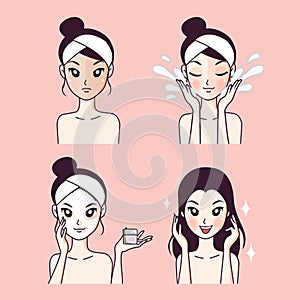 Procedure to clean the face and mask treatment girl beautiful face.
