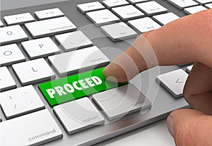 Proceed push button concept 3d illustration