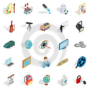 Proceedings icons set, isometric style