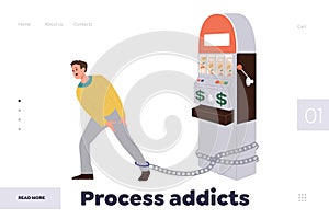 Process addicts headline for landing page template with man suffering from gambling addiction